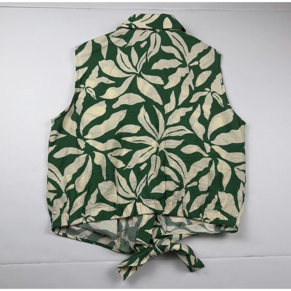 Rachel Zoe Sz XS Green White Tropical Leaf Print Tie Front Shirt Sleeveless Top - Picture 5 of 8